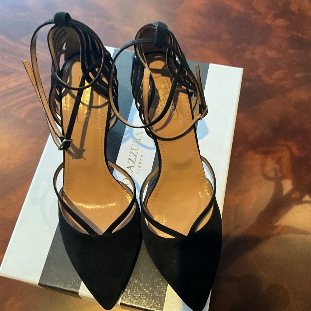 Aquazurra Black Suede Strappy Heel, Size 39 - Picture 6 of 9